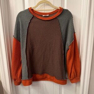 Oversized, Color-blocked, Knit Pullover; size S